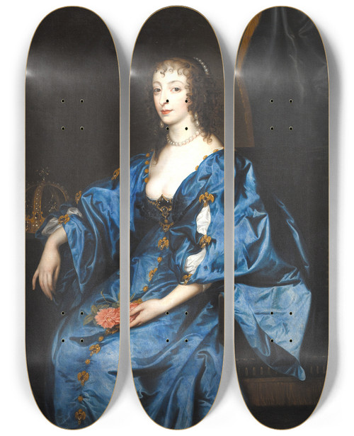 Triptych art skateboard deck of Anthony Van Dyck Queen Henrietta Maria Of England by Anthony Van Dyck (1599-1641)