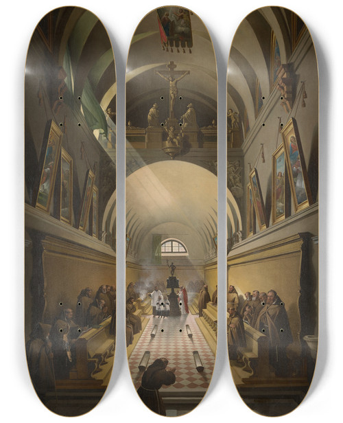 Triptych art skateboard deck of Franoismarius Granet Interior Of A Capuchinconvent by Franois-Marius Granet (1775-1849)
