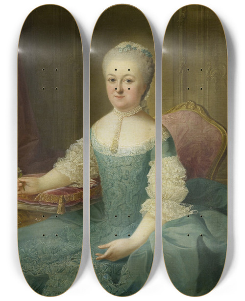 Triptych art skateboard deck of Guillaume De Spinny Portrait Of A Lady From The Van De Poll Family Possibly Anna Maria Dedel Wife Of Jan Van De Poll by Guillaume de Spinny (1721-1785)