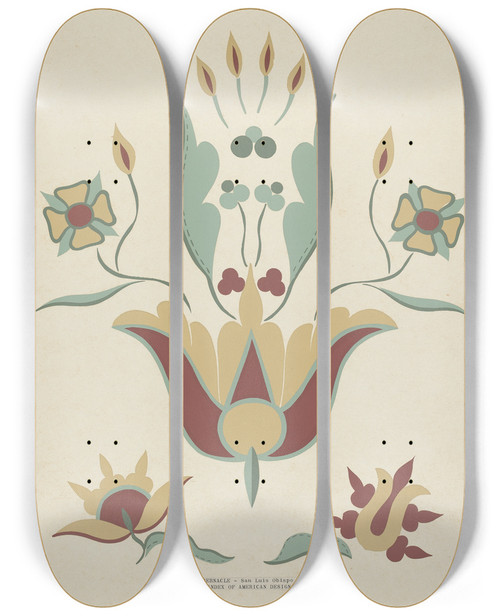 Triptych art skateboard deck of American 20Th Century San Luis Obispo Mission Altar Tabernacle From The Portfolio Decorative Art Of Spanish California by American 20Th Century
