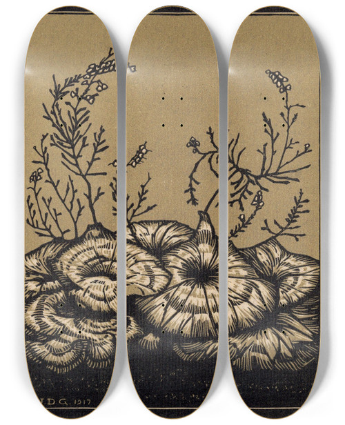 Triptych art skateboard deck of Julie De Graag Bloeiende Planten_2 by Julie de Graag (1877-1924)