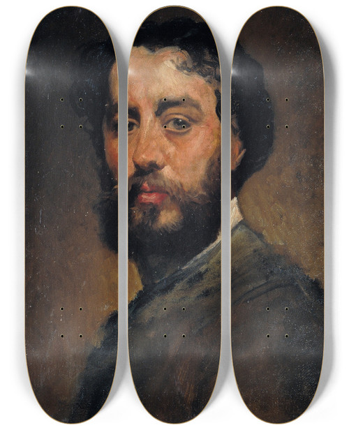 Triptych art skateboard deck of Antoni Caba Selfportrait by Antoni Caba (1838-1907)