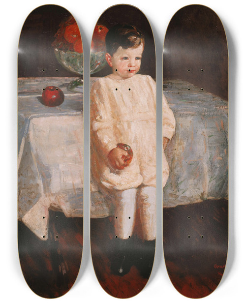 Triptych art skateboard deck of George Luks Sulky Boy by George Luks (1866-1933)