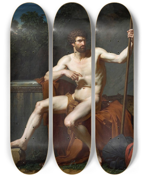 Triptych art skateboard deck of Francois Xavier Fabre Roman Soldier At Rest by Francois Xavier Fabre (1766-1837)