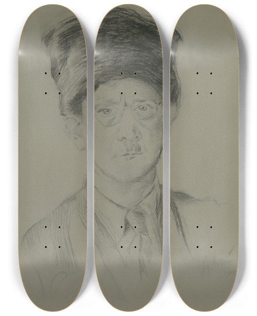 Triptych art skateboard deck of Tefan Polkorb Selfportrait by Stefan Polkorab