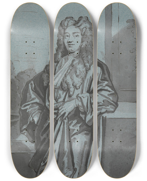 Triptych art skateboard deck of Edward Byng A Gentleman Or A Cleric Wearing A Long Gown And Bands by Edward Byng