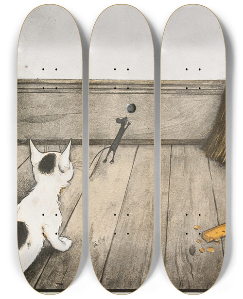 Triptych art skateboard deck of Peter Newell The Hole Book Pl 18 by Peter Newell (1862-1924)