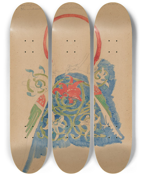 Triptych art skateboard deck of Stanisaw Wyspiaski Drawing Of An Ornament With A Motif Of Dragons And Vines by Stanislaw Wyspianski (1869-1907)