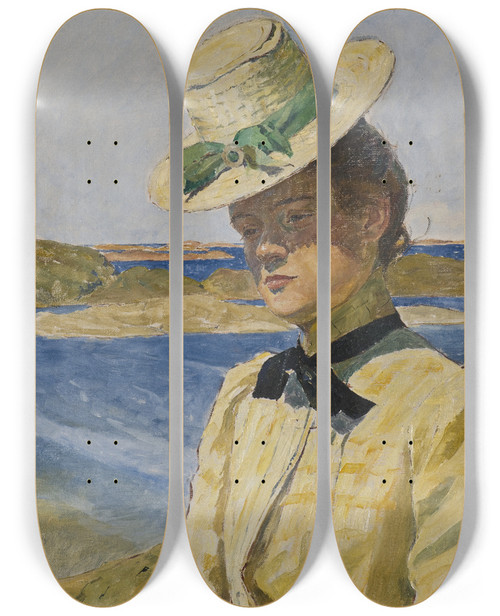 Triptych art skateboard deck of Carl Wilhelmson Miss Agnes Cleve by Carl Wilhelmson (1866-1928)