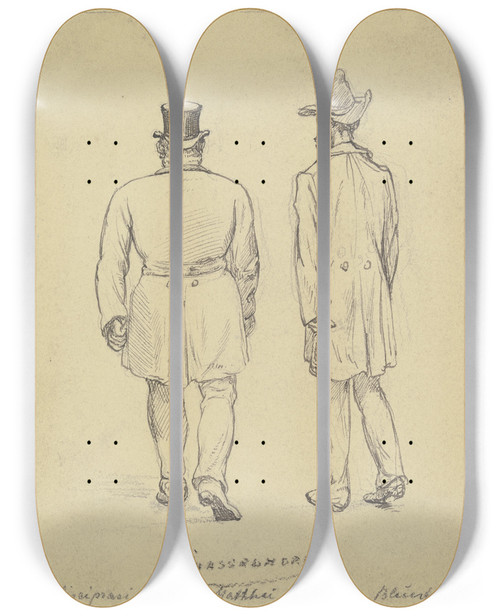 Triptych art skateboard deck of Johann Heinrich Hasselhorst Polizeiprsident Von Matthei Und Maler Bluntschli Auf Der Strae by Johann Heinrich Hasselhorst (1825-1904)
