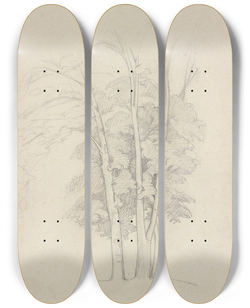 Triptych art skateboard deck of Gustave Courbet Three Trees by Gustave Courbet (1819-1877)