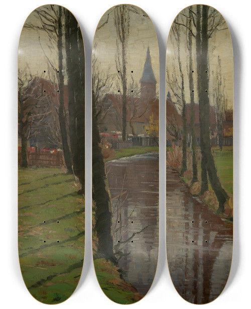 Triptych art skateboard deck of Karl Dussault Sonniger Vorfrhling by Karl Dussault