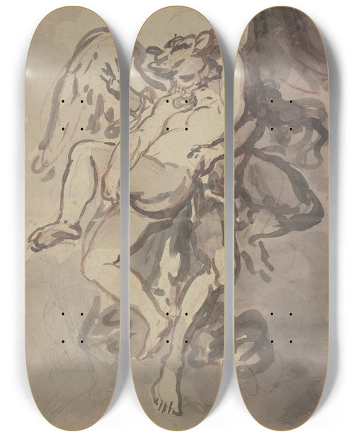Triptych art skateboard deck of Gabrielfranois Doyen Die Entfhrung Der Oreithyia Durch Boreas by Gabriel-Franois Doyen (1726-1806)
