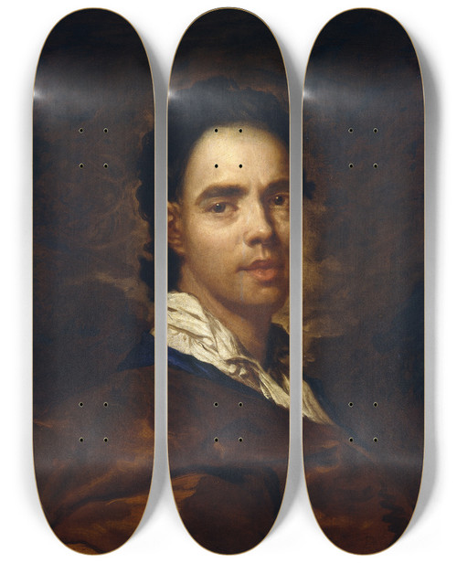 Triptych art skateboard deck of Giuseppe Ghislandi Portrait Of A Young Man by Giuseppe Ghislandi (1655-1743)