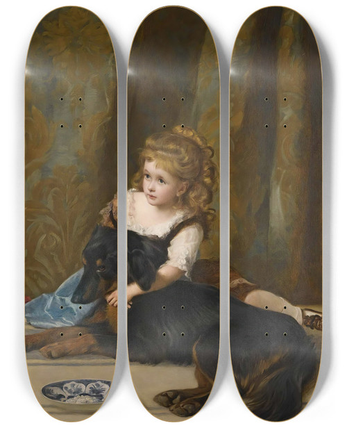 Triptych art skateboard deck of James Archer The Fair Beauty And The Dark One by James Archer (1822-1904)