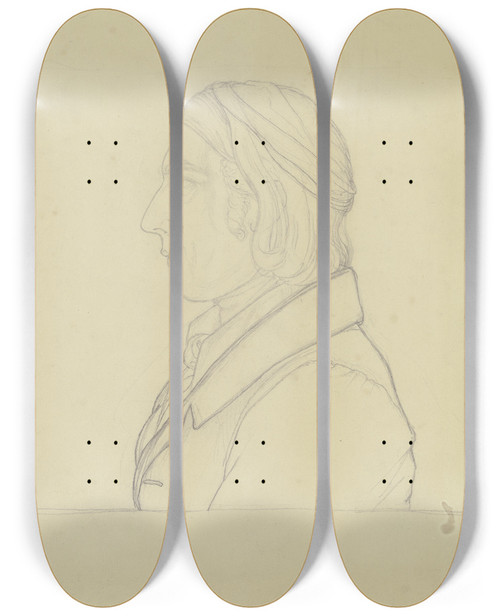 Triptych art skateboard deck of Eugen Eduard Schffer Bildnis Des Friedrich Overbeck Im Profil Nach Links by Eugen Eduard Schaffer (1802-1871)
