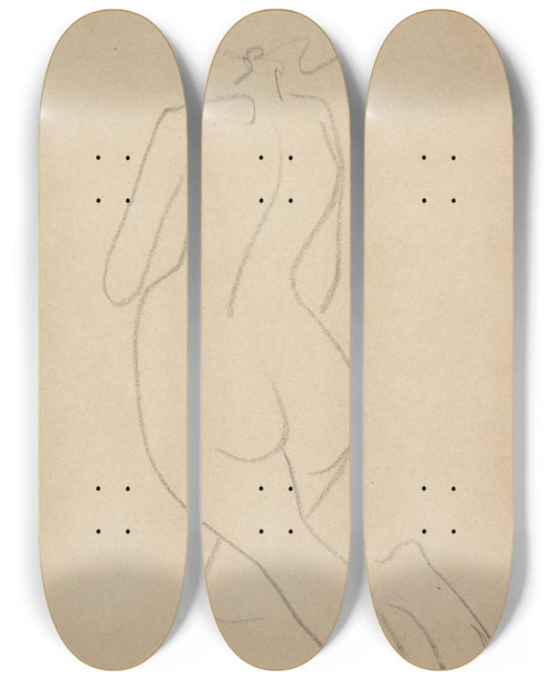 Triptych art skateboard deck of Harald Giersing Model Set Fra Ryggen by Harald Giersing (1881-1927)