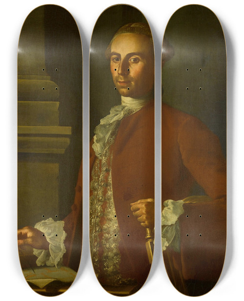 Triptych art skateboard deck of Carlo Amalfi Portrait Of An Architect by Carlo Amalfi (1707-1787)