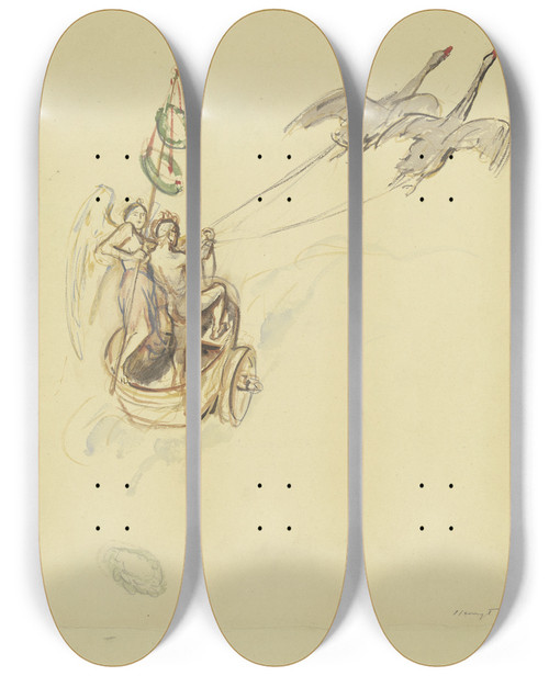 Triptych art skateboard deck of Max Slevogt Fantasy by Max Slevogt (1868-1932)