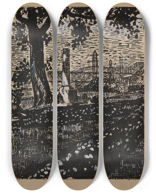 Triptych art skateboard deck of Henry Lyman Saen Untitled Ii by Henry Lyman Saen (1875-1918)