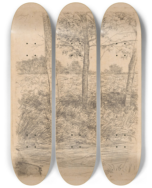 Triptych art skateboard deck of Jan Veth Landweg Met Bomen Bussum by Jan Veth (1864-1925)