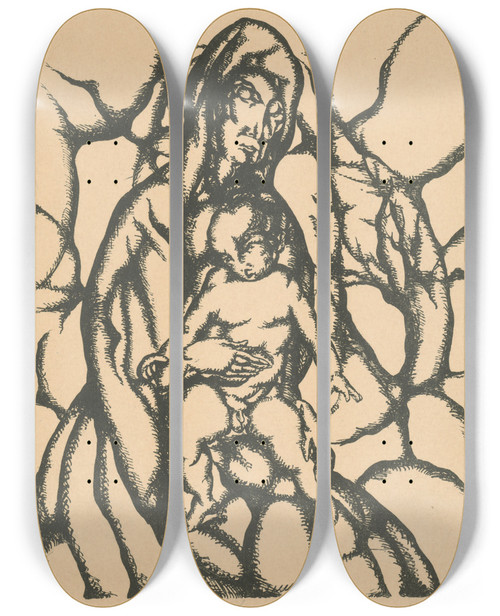Triptych art skateboard deck of Kontantn Bauer Matka S Dieaom by Konstantin Bauer (1893-1928)