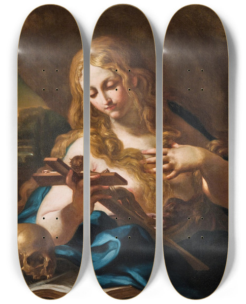 Triptych art skateboard deck of Sebastiano Conca The Penitent Mary Magdalene by Sebastiano Conca (1676-1764)