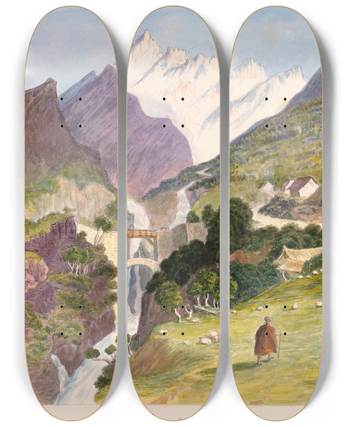 Triptych art skateboard deck of Charles Hamilton Smith Views From Spain Towards The High Pyrenees by Charles Hamilton Smith (1776-1859)