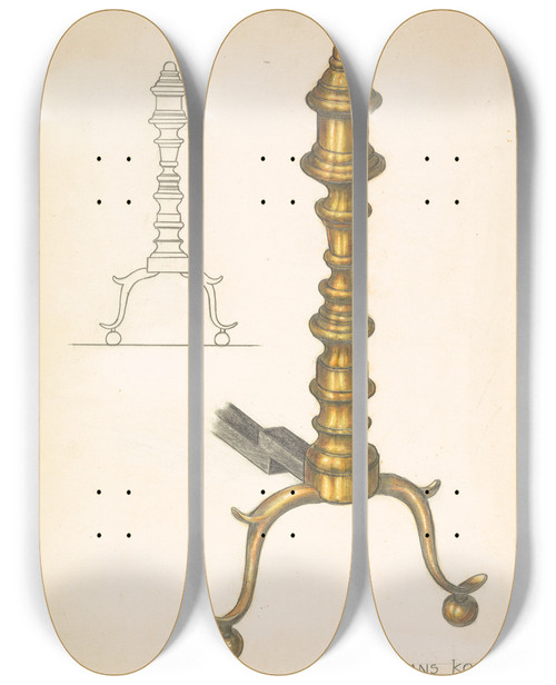 Triptych art skateboard deck of Hans Korsch Andiron One Of Pair_1 by Hans Korsch