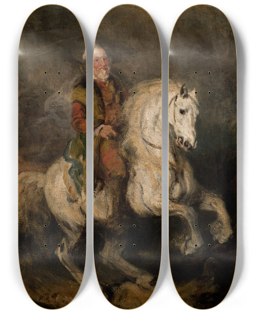 Triptych art skateboard deck of Piotr Michaowski Hetman Stefan Czarniecki On Horseback by Piotr Michalowski (1800-1855)