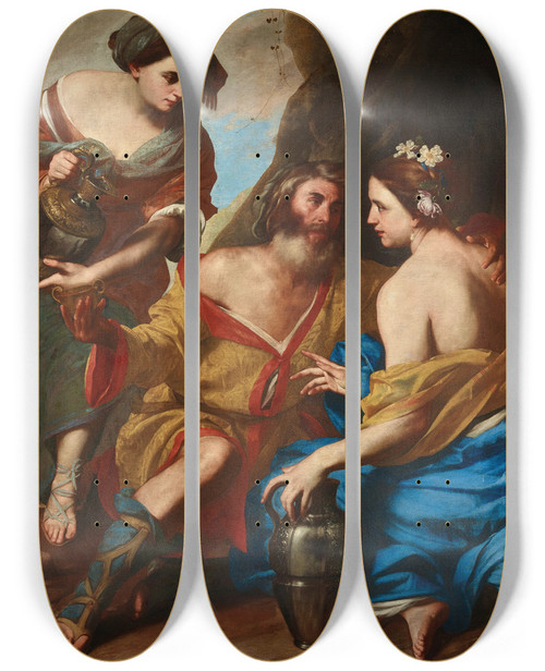 Triptych art skateboard deck of Massimo Stanzione Lot And His Daughters by Massimo Stanzione (1585-1656)