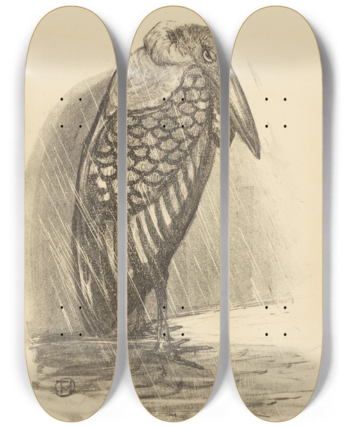 Triptych art skateboard deck of Theo Van Hoytema Maraboe In De Regen by Theo Van Hoytema (1863-1917)