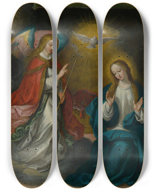 Triptych art skateboard deck of Frans Francken The Younger The Annunciation by Frans Francken the Younger (1581-1642)