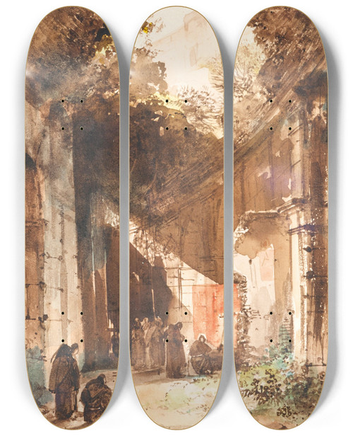 Triptych art skateboard deck of Franoismarius Granet Monks In The Colosseum by Franois-Marius Granet (1775-1849)
