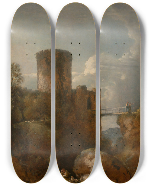 Triptych art skateboard deck of George Howland Beaumont Conway Castle by George Howland Beaumont (1753-1827)