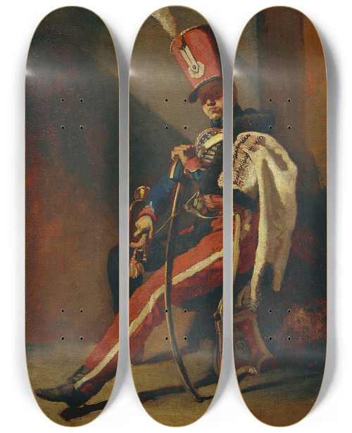 Triptych art skateboard deck of Thodore Gricault Der Trompeter Der Orleanshusaren by Theodore Gericault (1791-1824)