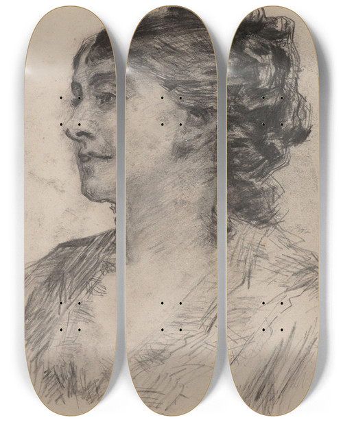 Triptych art skateboard deck of James Ensor Portrait Of A Woman_2 by James Ensor (1860-1949)