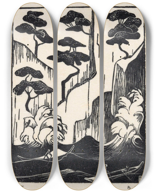 Triptych art skateboard deck of Bernard Essers Rotskust Bij Santa Margherita Ligure by Bernard Essers (1893-1945)
