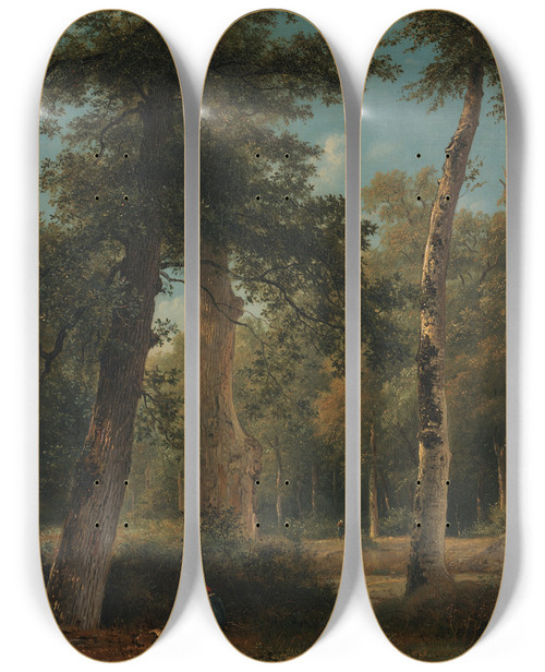 Triptych art skateboard deck of Georgius Jacobus Johannes Van Os A Forest In Fontainebleau by Georgius Jacobus Johannes Van Os (1782-1861)