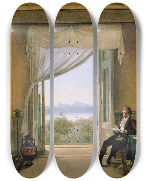 Triptych art skateboard deck of Franz Ludwig Catel Schinkel In Naples by Franz Ludwig Catel (1778-1856)