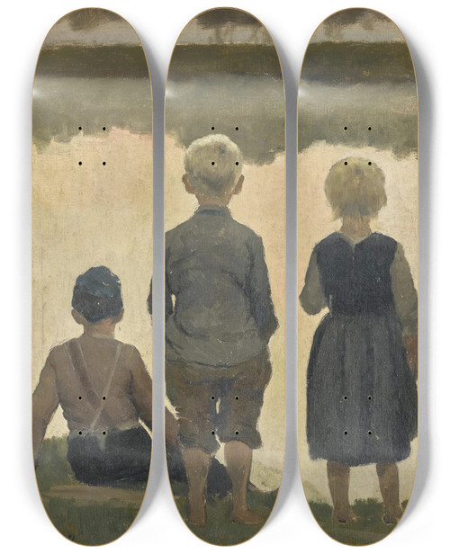 Triptych art skateboard deck of Emile Claus Study For Le Bateau Qui Passe by Emile Claus (1849-1924)