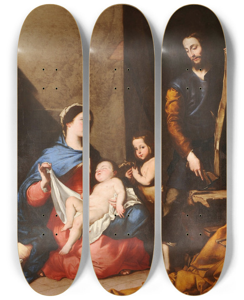 Triptych art skateboard deck of Jusepe De Ribera La Sagrada Familia by Jusepe de Ribera (1591-1652)
