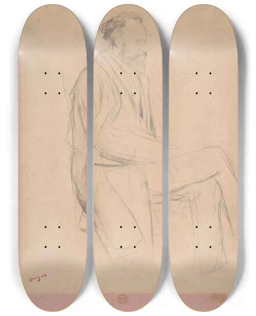 Triptych art skateboard deck of Edgar Degas Douard Manet Seated Right Profile by Edgar Degas (1834-1917)