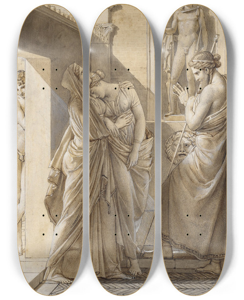Triptych art skateboard deck of Franois Grard The Father Of Psyche Consulting The Oracle Of Apollo by Francois Gerard (1770-1837)