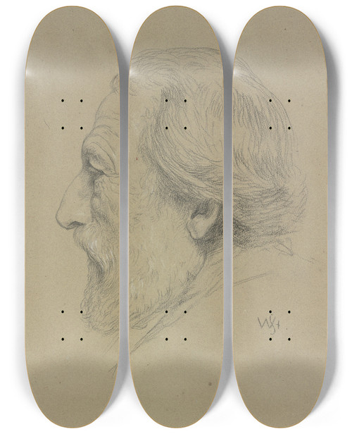 Triptych art skateboard deck of Wilhelm Steinhausen Der Kupferstecher Johannes Kaspar Eissenhardt by Wilhelm Steinhausen (1846-1924)