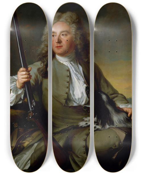 Triptych art skateboard deck of Jeanmarc Nattier Portrait Of A Gentleman As A Hunter by Jean Marc Nattier (1685-1766)
