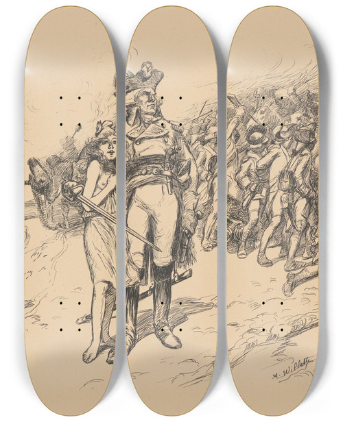 Triptych art skateboard deck of Adolphe Lon Willette Valmy by Adolphe Leon Willette (1857-1926)
