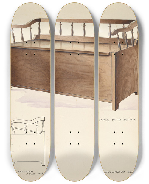 Triptych art skateboard deck of Wellington Blewett Bishop Hill Settee And Chest by Wellington Blewett (20-)