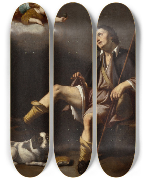Triptych art skateboard deck of Guy Franois Saint Roch And The Angel by Guy Francois (1578-1650)