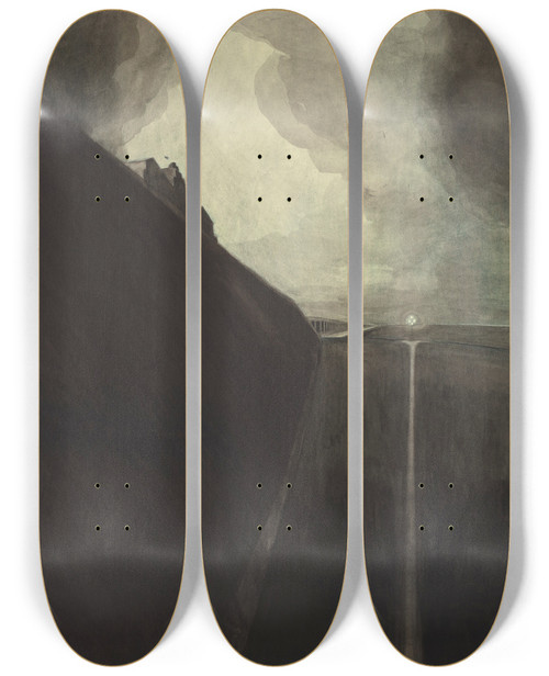 Triptych art skateboard deck of Lon Spilliaert Digue Et Plage Chalet Royal Et Galeries Dostende by Leon Spilliaert (1881-1946)